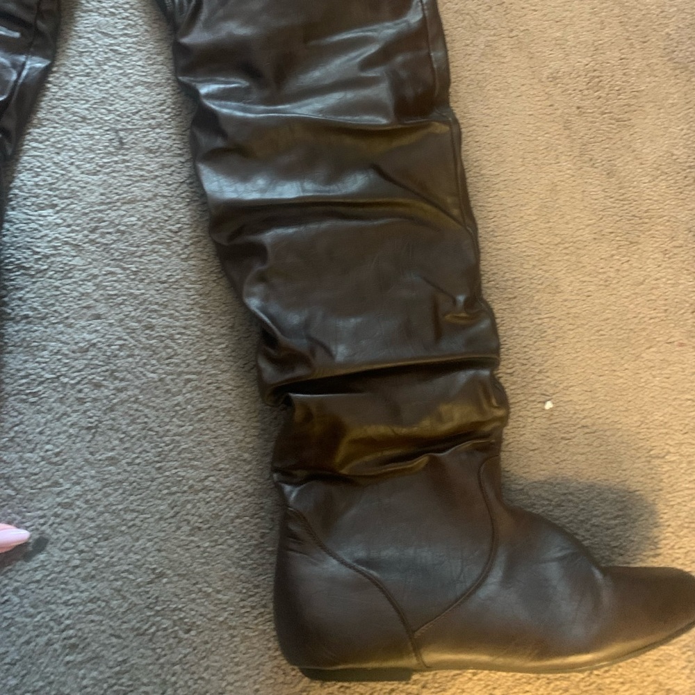 Dark brown over the knee leather boots